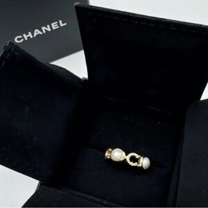 Chanel Faux Pearl COCO Logo Ring - sz 6.5